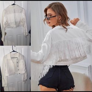 White Fringe Denim Jacket